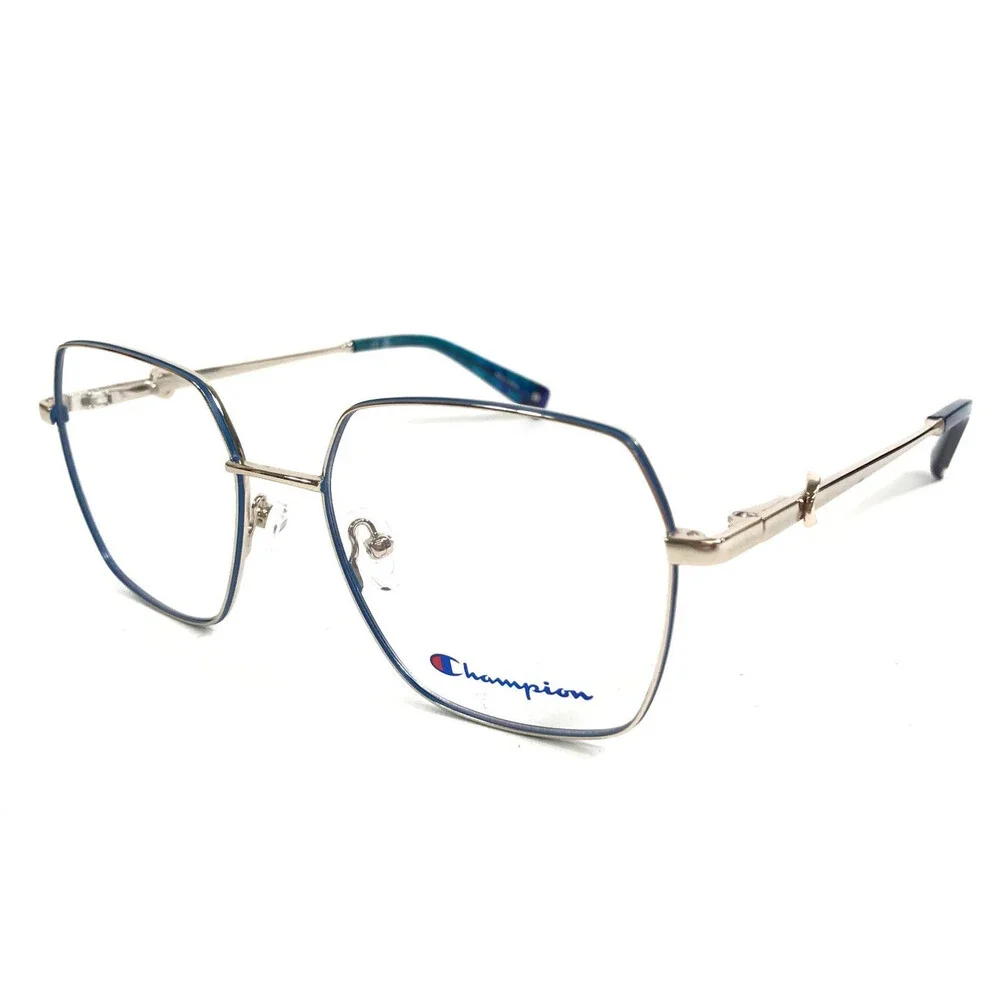 Champion Eyeglasses Frames MAI C02 Blue Silver Hexagonal Wire Rim 52-17-135